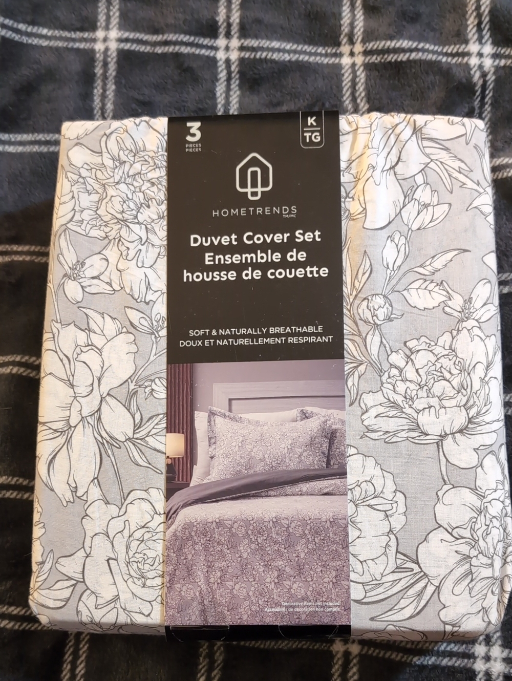 HomeTrends Floral Duvet Cover Set in Gray and White